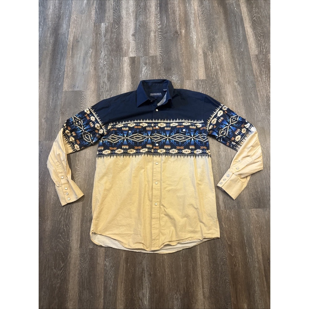 Panhandle Western Long SleeveShirt Men's L Aztec Southwestern Pearl Snap Cowboy